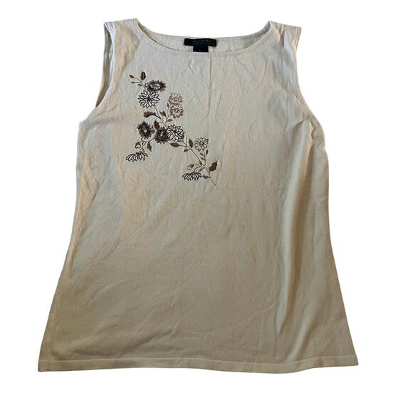 Vtg Y2K 2000s Floral Embroidered Knit Tank Top Sz L Boho - Picture 1 of 6